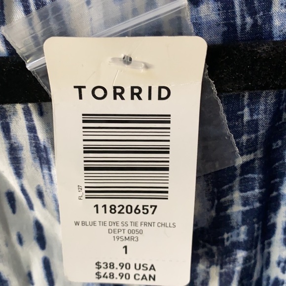 Torrid Tie Dye Peasant Blouse, Blue & White V-Neck, Challis Top …Boho Hippie - Picture 2 of 6
